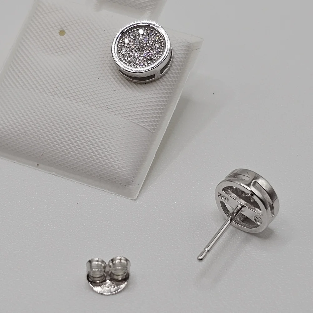 Sterling Silver 925 Rhodium Plated Micro Pave Clear Round CZ Stud Earrings